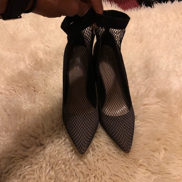 Gray with black fishnet chunky heel booties 👠👢 - Picture 3 of 6